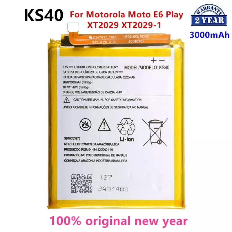 100% oryginalna bateria KS40 3000mAh do Motorola Moto E6 Play XT2029 baterie do XT2029-1 telefonu.
