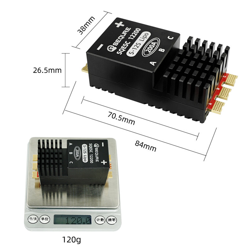 SEQURE 12200 ESC 5-12S Lipo Power Supply 200A Brushless Electric Speed Controller for Machine Boat Models RC Car Models