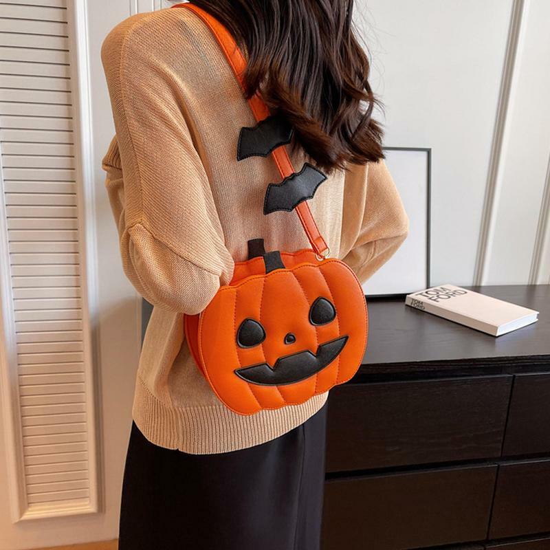 Borsa a tracolla di Halloween borsa a tracolla di zucca di grande capacità borsa di zucca di Halloween in pelle PU a forma di zucca di grande capacità