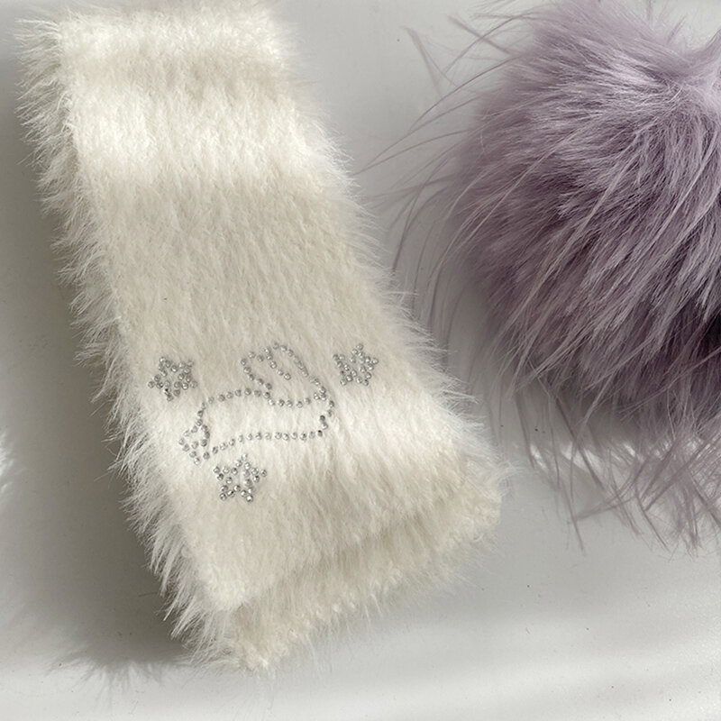 Корейский шарф в виде кролика с бриллиантами Y2K для женщин, зимний теплый шарф в стиле "Лолита", готика, оригинальный дизайн, аксессуары JK, Новогодний подарок