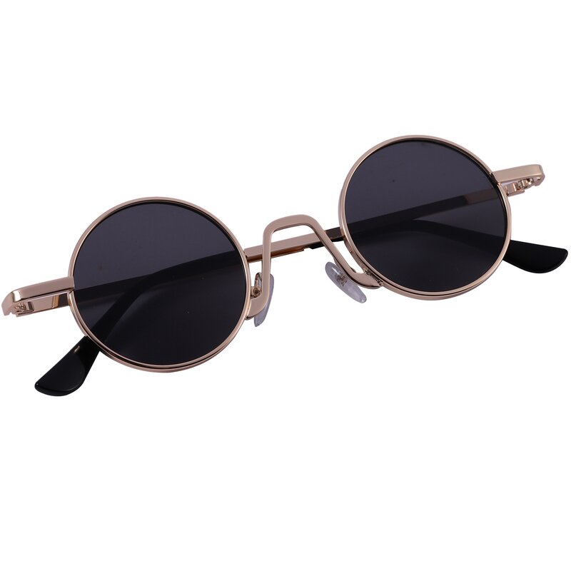 Kacamata hitam bulat antik desain bermerek kacamata hitam Pria Wanita Retro mewah Uv400 kacamata modis-hitam abu-abu & emas