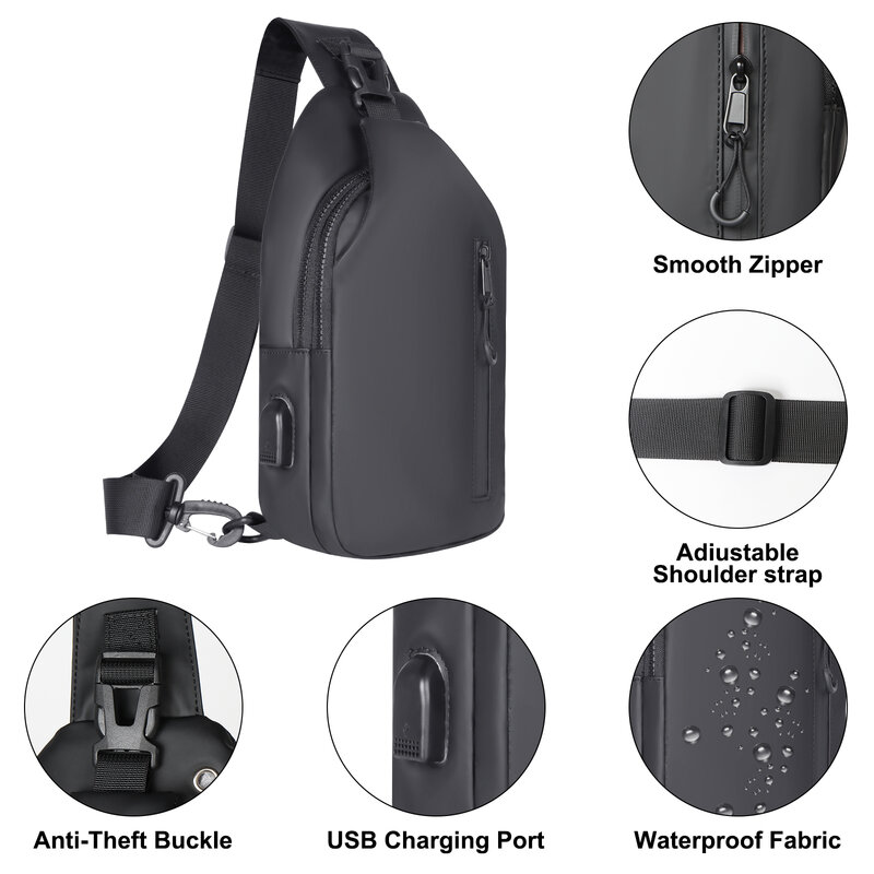 Geestock-Bolso de pecho con puerto de carga USB para hombre y mujer, bolsa cruzada impermeable para deportes al aire libre, bolso de hombro de alta capacidad