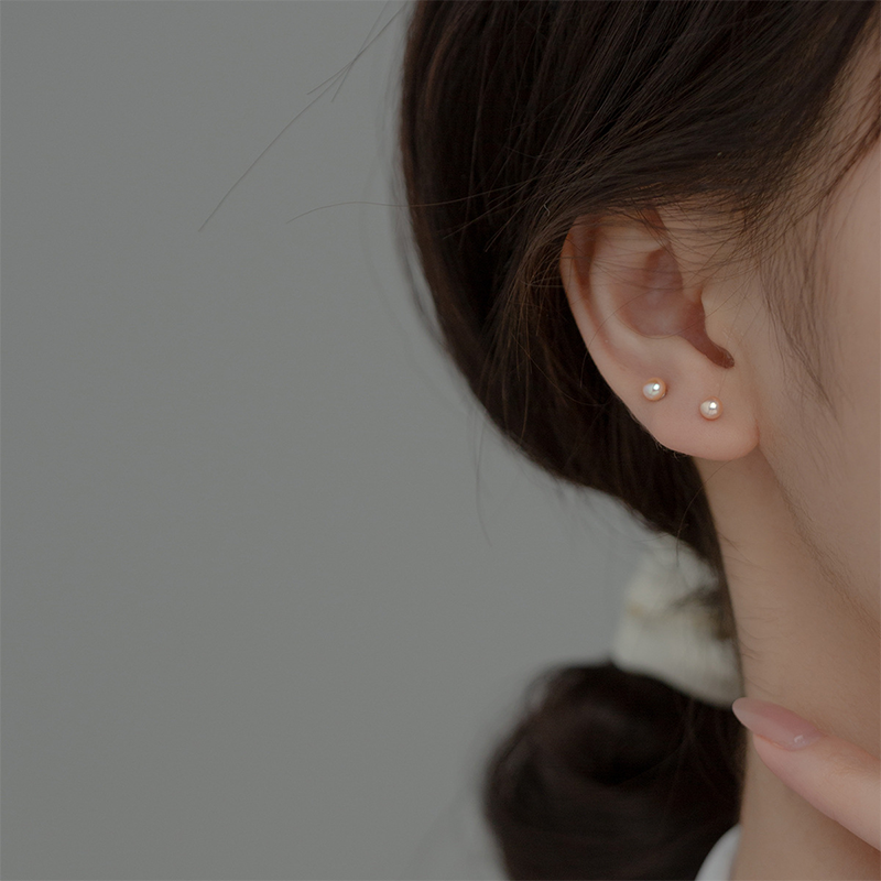 WOOZU 925 Sterling Silver Mini Natural Freshwater Small Pearl Ear Stud Reject Allergy Piercing Ear Bone for Women Jewelry Gifts