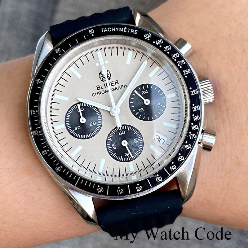 Stal Sport księżyc japonia VK63 prędkość zegarek chronograf kwarcowy dla mężczyzn zielony szary Dial trzy-oko Dial wafel pasek biznes zegar