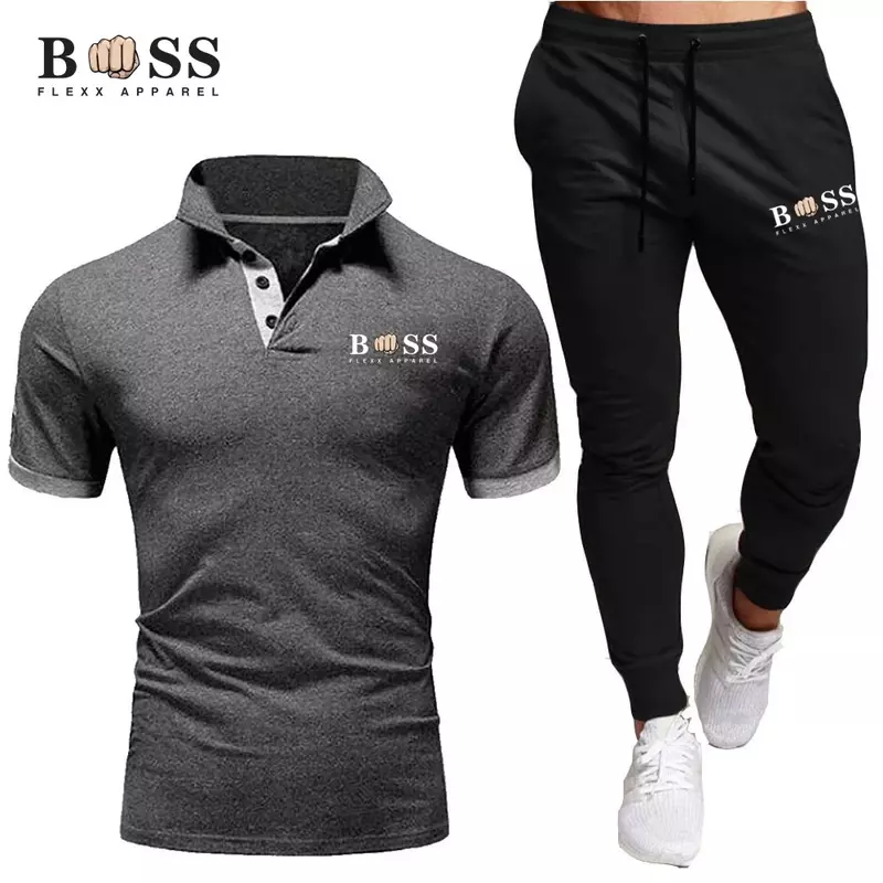 Conjunto de ropa deportiva para hombre, camiseta POLO y pantalones, ropa deportiva informal para fitness, 2 piezas