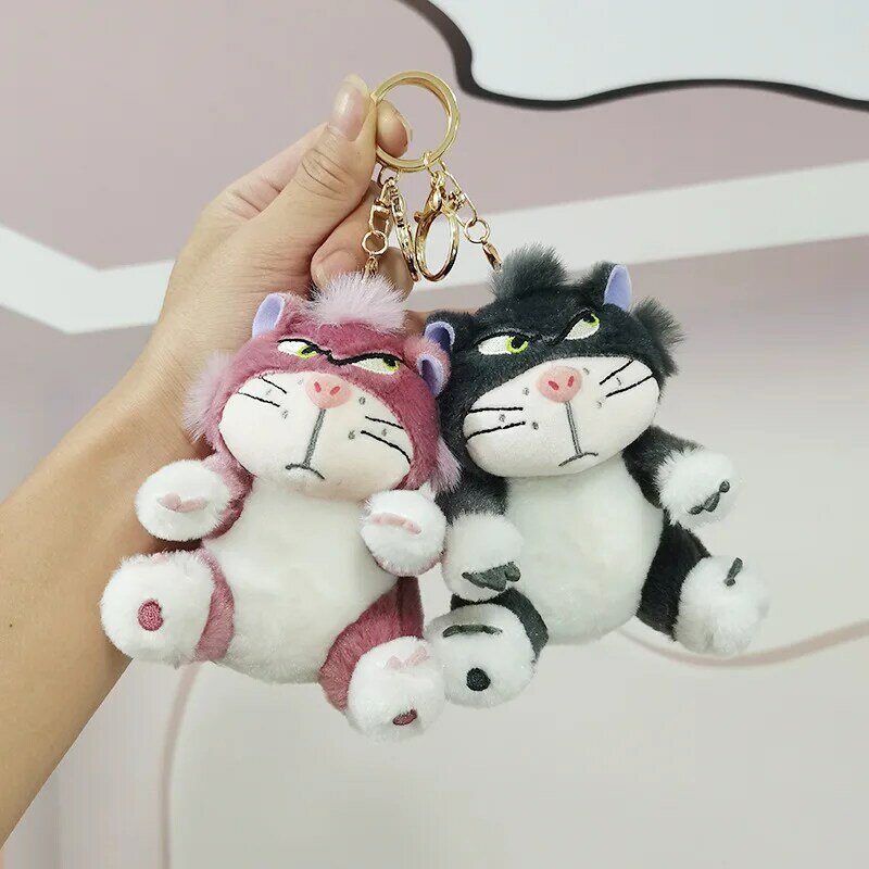 Cute Disney Plush Pendant Keychain Lúcifer macio, Cartoon Anime Stuffed Toy, Decoração de mochila escolar, Presentes para crianças, Menina