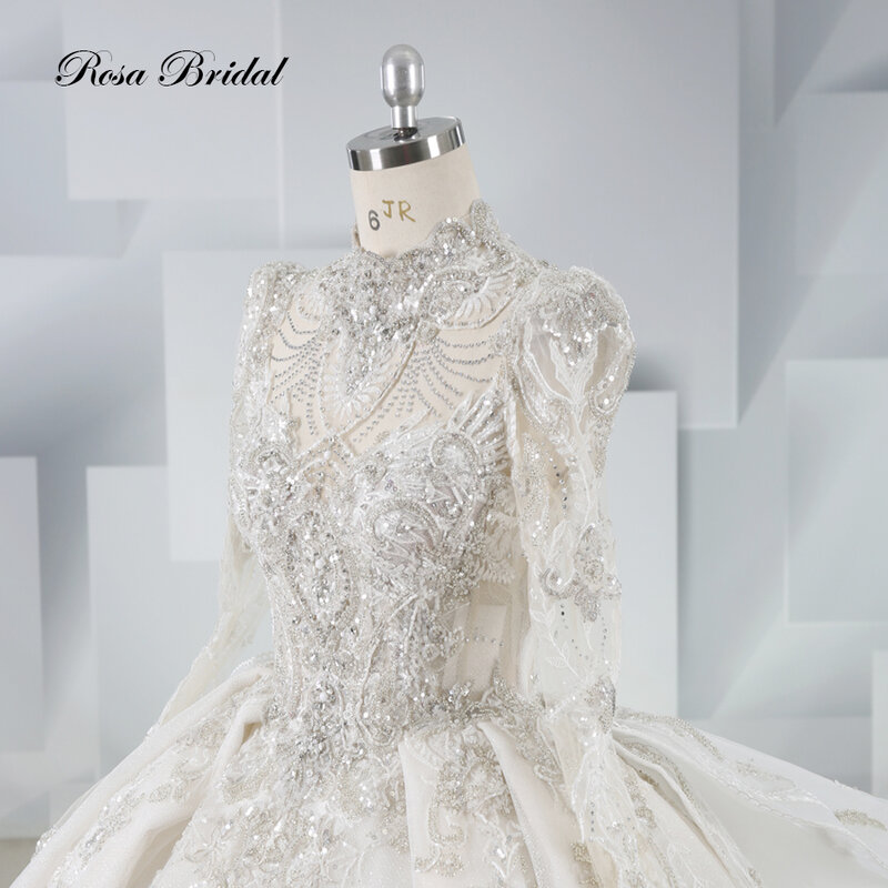 Cristal Beading Lace Applique, vestido de casamento luxuoso, trem real