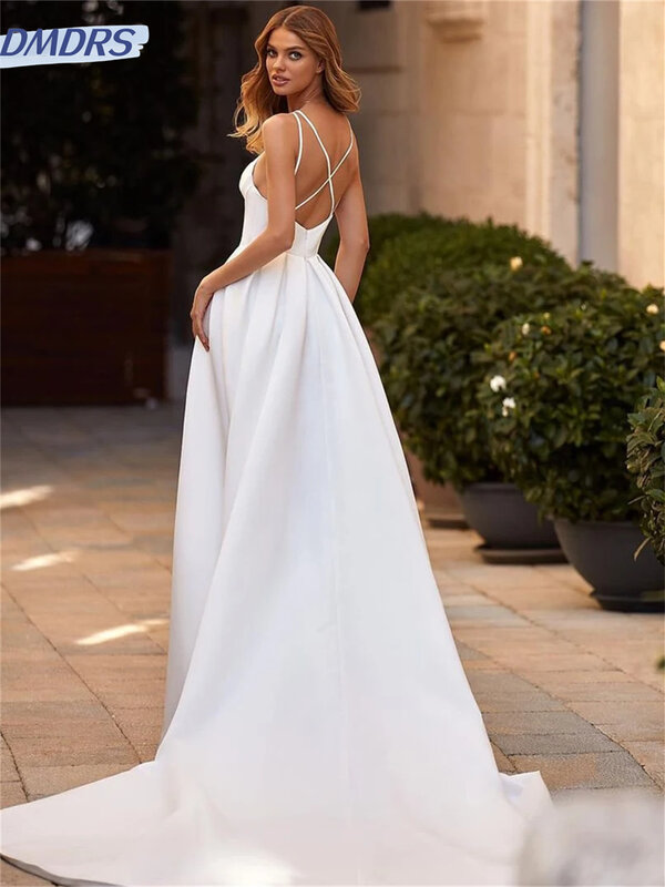 Sexy Spaghetti-Strapped Wedding Dress 2024 Charming Sleeveless Bridal Dress Graceful Backless Floor-length Dress Vestidos De Nov