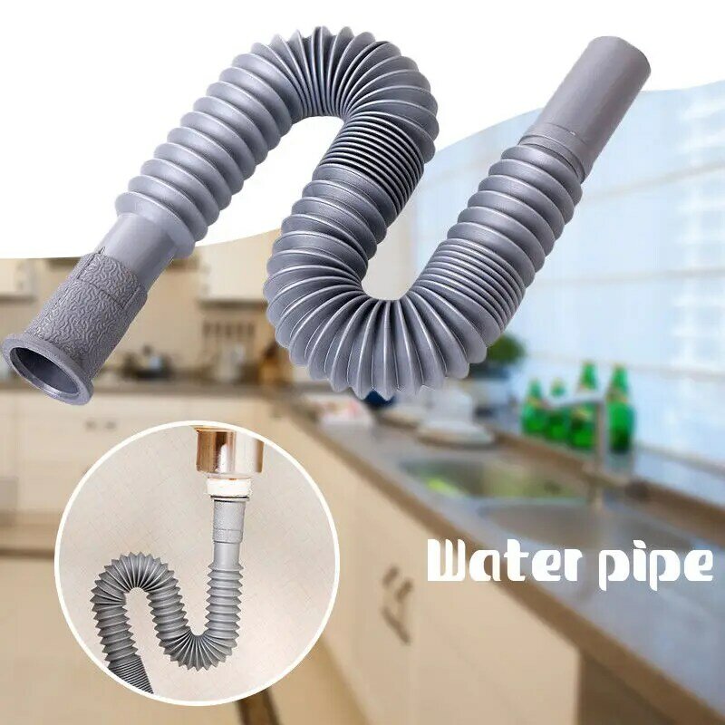 Гибкий шланг для слива воды, кухонный сетчатый удлинитель, серый, 80 см, универсальная пластиковая труба для ванной комнаты