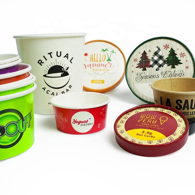 Kunden spezifisches Produkt benutzer definiertes Logo gedruckt Eis becher Joghurt Gelato Schalen 3/4/5/8/12/16oz Einweg-Pappbecher mit einer Wand