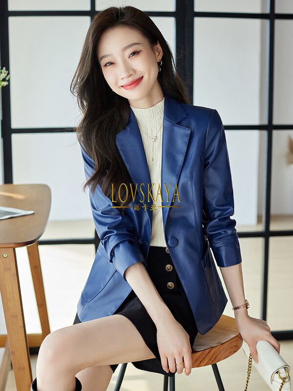 Veste en cuir courte pour femme, petit costume décontracté coréen, couleur café, nouveau