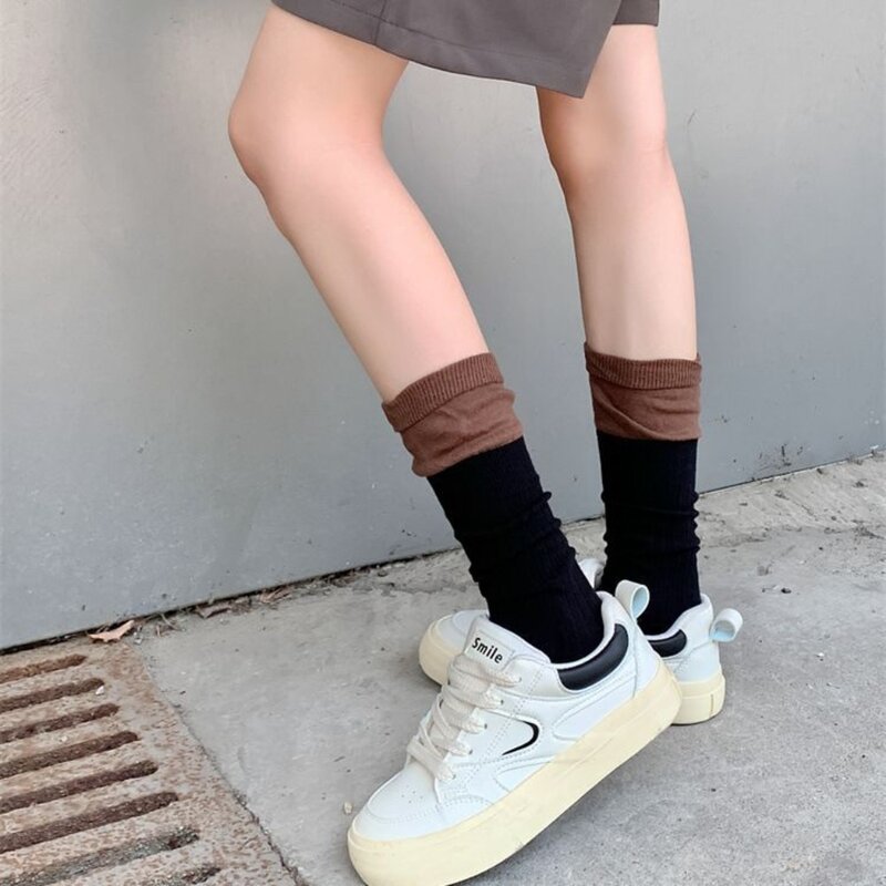 Корейские детские цветные носки с оборками, женские школьные милые носки для девочек, Свободные высокие длинные носки в японском стиле