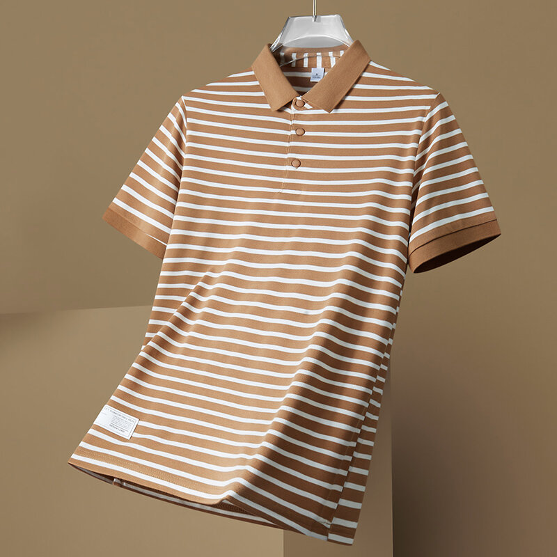Moda bavero bottone impiombato Polo a righe coreane abbigliamento uomo 2024 estate nuovi pullover Casual top t-Shirt All-match