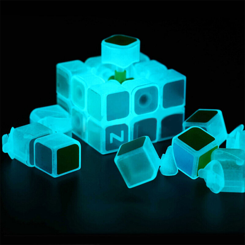 Stiker Jadi Linen Babelemi Biru Bercahaya 3X3X3 Kubus Ajaib Kecepatan Versi Upgrade Mainan Edukasi Puzzle untuk Anak