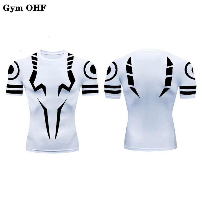 Anime Jujutsu kassen kemeja kompresi cetak 3D untuk pria Gym lari latihan kebugaran kaus atasan atletik cepat kering