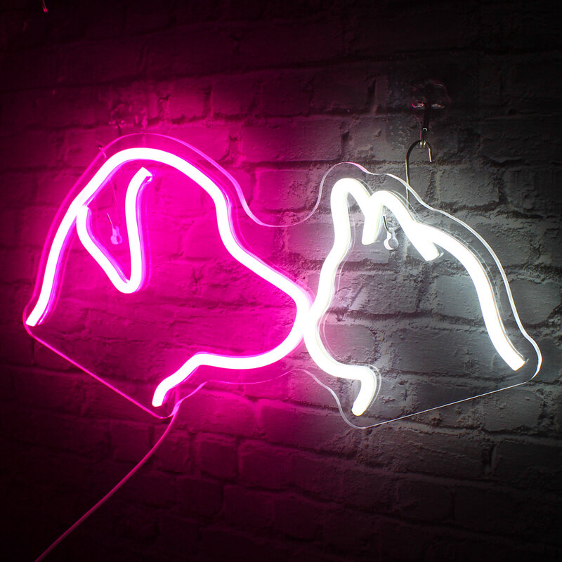 Enseigne au néon LED pour la décoration de la chambre, chien et chat, rose et blanc, animal, USB, 62 lumières, fête, maison, bar, chambre à coucher, animalerie, applique murale