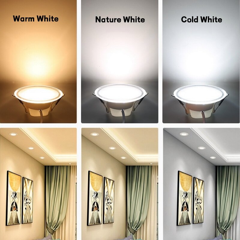 ไฟดาวน์ไลท์ LED แบบเปลี่ยนสีได้3สี5W, โคมไฟเพดานกลมสีโทนอบอุ่น/ธรรมชาติ/แสงไฟสปอตไลท์สำหรับห้องนั่งเล่นสีขาวเย็น