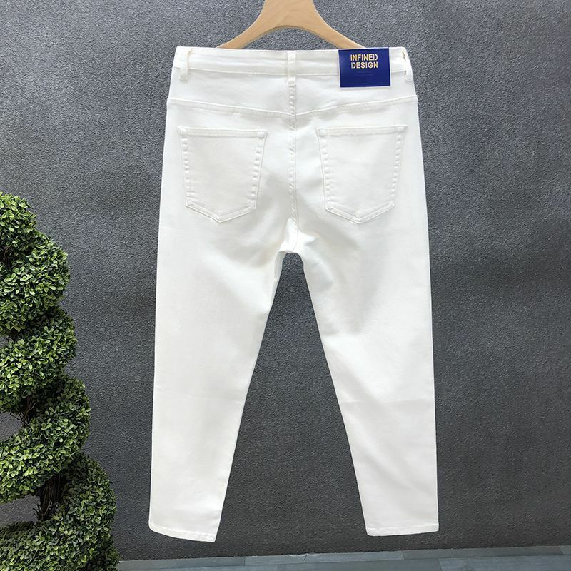 Abbigliamento Casual estivo alla moda abbigliamento di lusso elasticizzato in cotone Jeans bianchi neri da uomo pantaloni Casual Slim Fit in Denim Jeans Boyfriend