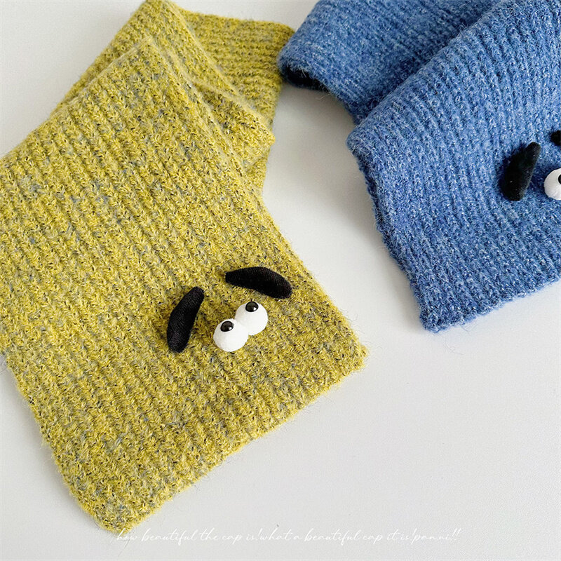 Cartoon Dog Children Woolen Yarn Knit Scarves Winter Warm Soft Comfortable Long Neck Scarf Baby Kids Muffler for Boys Girls