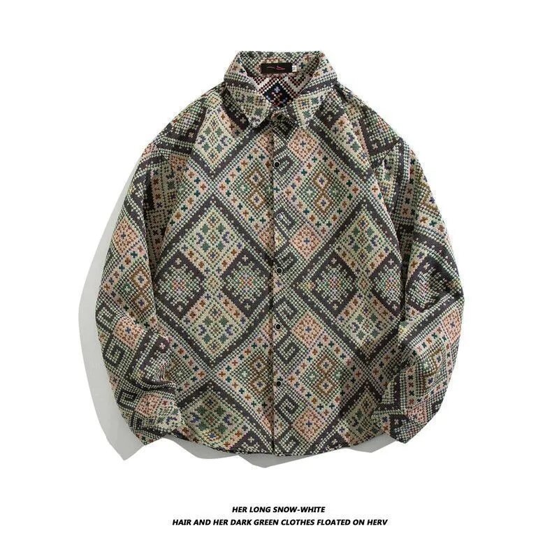 Cuban Embroidered Long Sleeved Shirt Autumn And Winter Men Travel Shopping High-Quality Ethnic Style Printed Long Sleeved Jacket