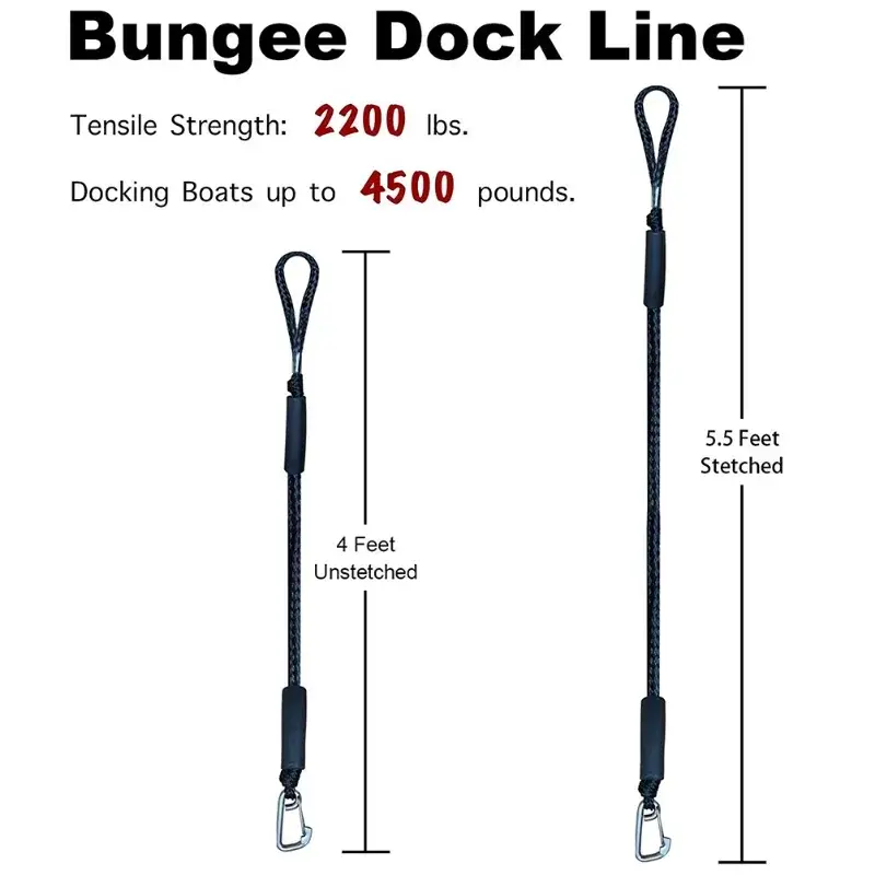 Boat Bungee Dock Lines Cabos, Docking Rope for Kayak, Watercraft, SeaDoo Jet Ski, Pontão Canoe, Power Boat, amarração Rope Acessórios