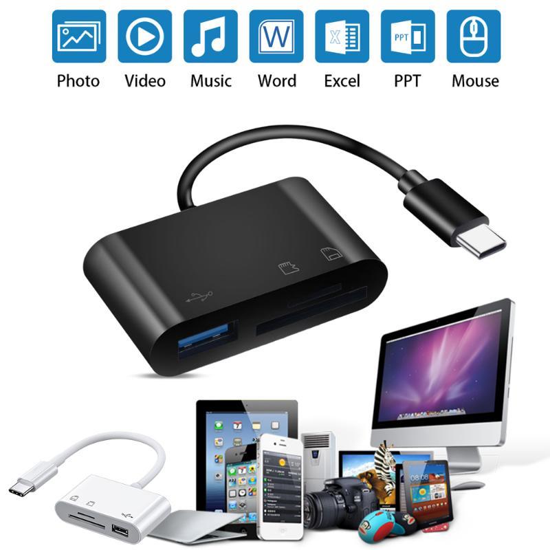 Tipo-C Micro Adaptador para Macbook, TF, CF, SD, Leitor de Cartão de Memória, USB-C, Huawei, Samsung, Xiaomi, OTG Escritor, Compact Flash, 3in 1