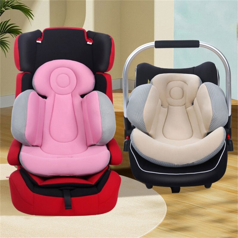 Forro de asiento de coche de seguridad para bebé, cojín de asiento de grueso de doble cara suave cochecito de bebé, soporte para la cabeza y el cuello, almohadilla de cojín de asiento de coche