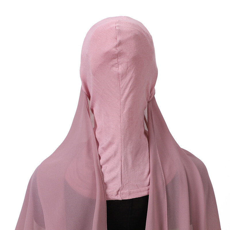 Bando dalam Muslim Hijab sifon instan wanita topi Bonnet selendang panjang dengan Jersey kerudung penutup leher bungkus kepala
