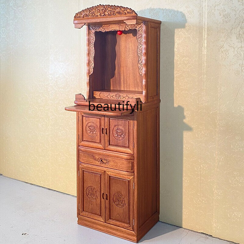 Buddha Niche Altar Wood Wax Oil Simple Solid Wood Clothes Closet Altar Guanyin Earth God of Wealth Cabinet