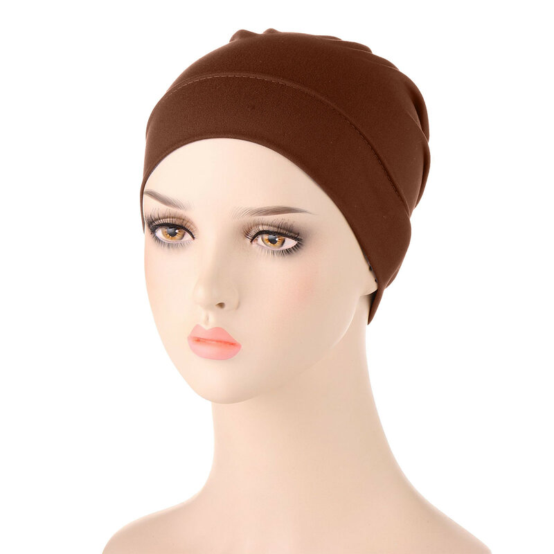 Turbante musulmán elástico para mujer, gorro de algodón suave, pañuelo para la cabeza, moda de verano