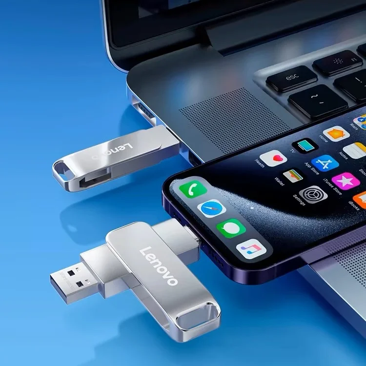 Lenovo USB 16TB Mini, Flash Drive USB kapasitas nyata logam hitam hadiah bisnis penyimpanan perak