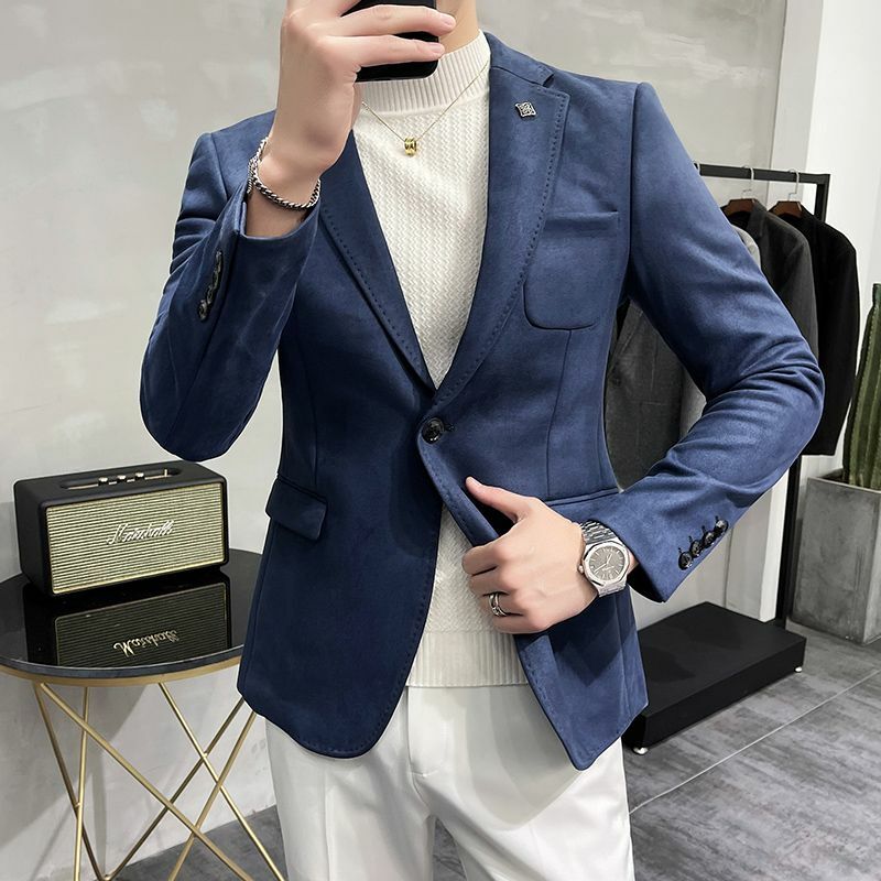 2-A29 suit in pelle scamosciata da uomo slim fit versione coreana trendy ins design casual small suit autund winter single piece top jacket