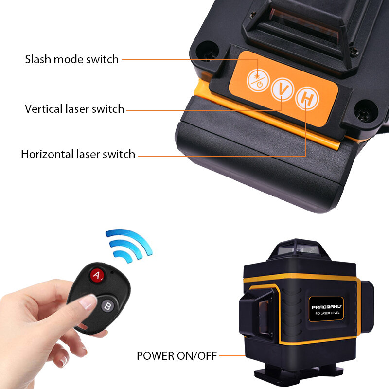 Pracmanu 16 Lines 4D Laser Level Horizontal And Vertical Cross Super Powerful Auto Self-Leveling Green Line  Laser Level