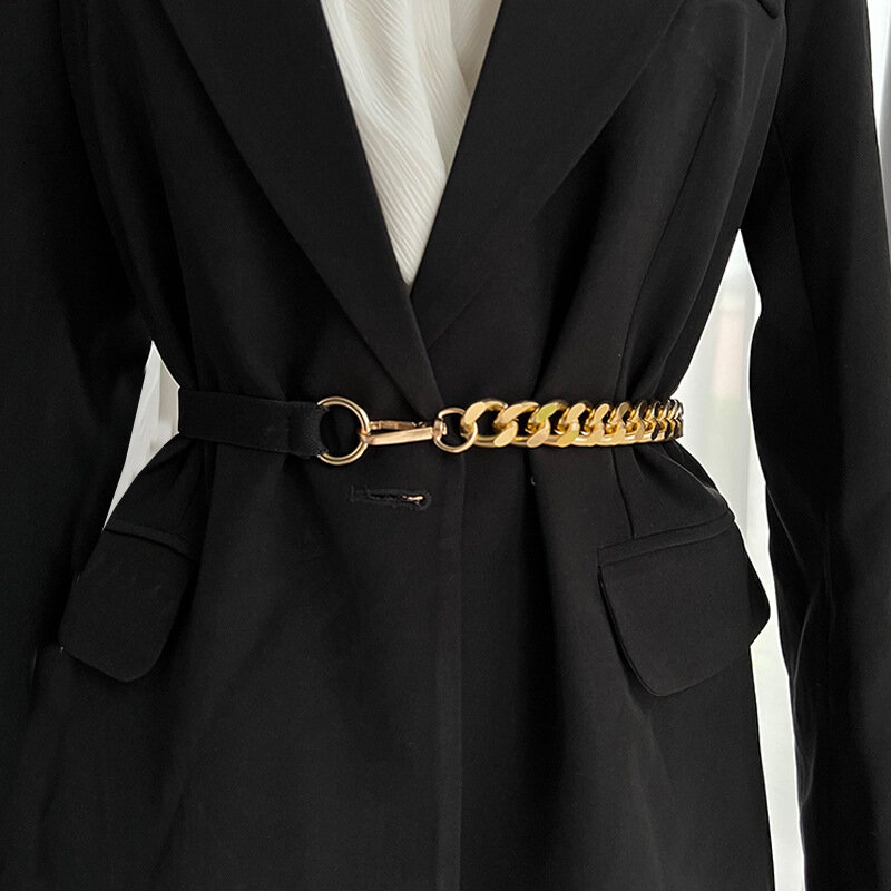 Golden Chain Belt Elastic Silver Metal Waist Belts for Women High Quality Stretch Cummerbunds Ladies Coat Ketting Riem Waistband