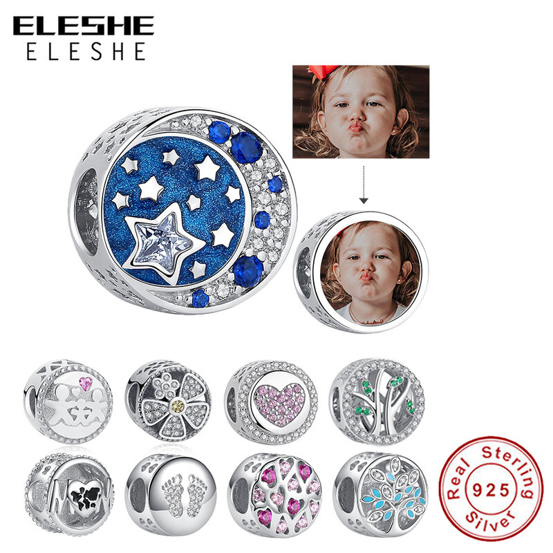 ELESHE Charm in argento Sterling 925 foto personalizzata perline di cristallo misura braccialetto di fascino originale accessori fai da te gioielli da donna