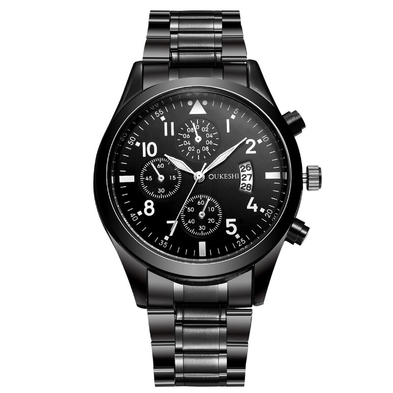 高級メンズウォッチ,ステンレススチール腕時計,アナログクォーツ,ブラック