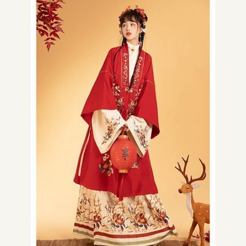 Manteau long Hanfu pour femme, col montant, revers oblique, jupe visage de cheval, classique, élégant, rêver, système Ming, modèles automne et hiver