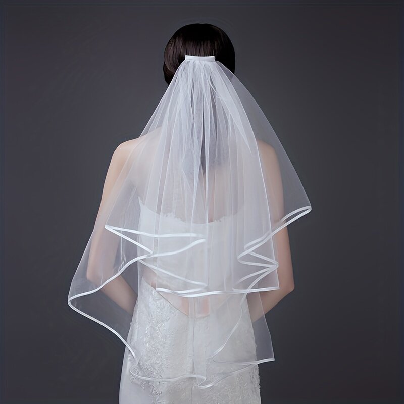 2 tingkat kerudung pernikahan pengantin hiasan kepala pesta bujangan Prom dekorasi kepala kerudung putih 2024