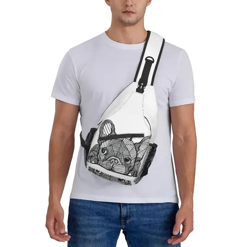 Bolsa de buldogue francês casual para ciclismo e acampamento, mochila de peito transversal masculina, mochila de ombro, amante de cachorro francês