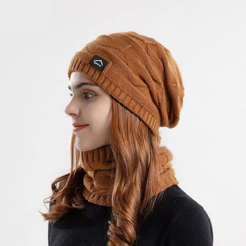 Зимняя шапка, шарф, комплект из двух предметов для женщин и мужчин, вязаная шапка, сохраняющая тепло, бархатная, ветрозащитная, мешковатая шапка, уличный головной убор