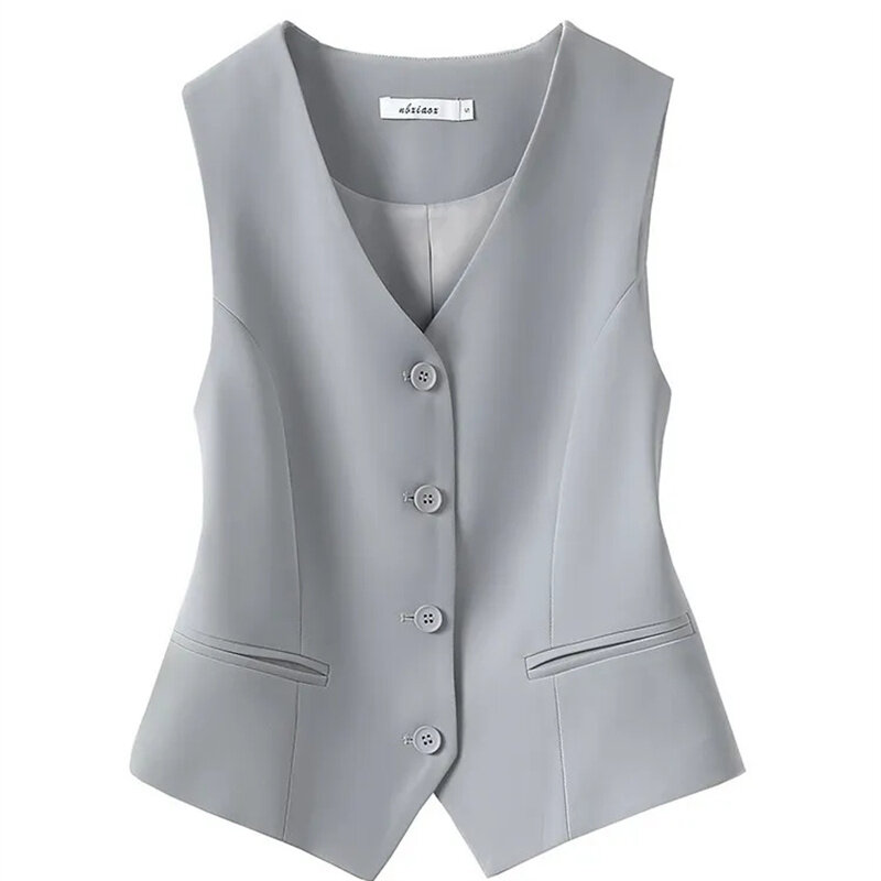 Chaleco con cuello en V para mujer, chaqueta holgada fina sin mangas con botonadura única, Chaleco Corto ajustado con botones, 2024