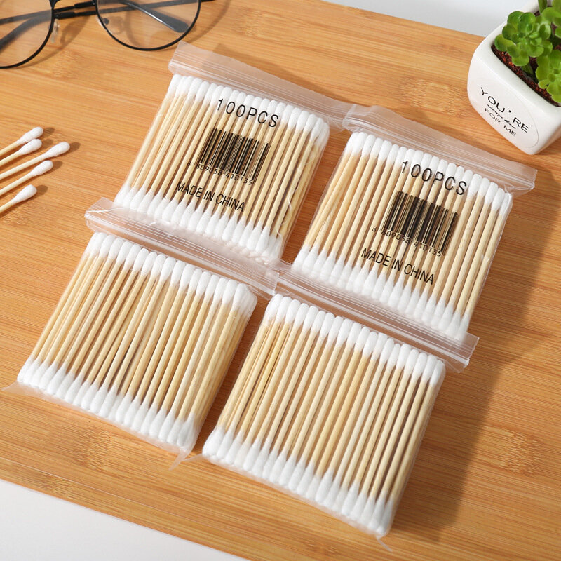 Double Head Wood Cotton Swab Women Makeup Cotton Buds Tip Wood Sticks Nose Ear Cleaning Health Care Tools  bastoncillos oidos