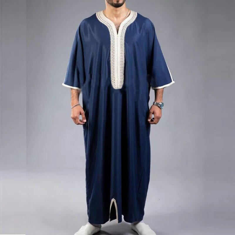 2023 nowy arabski moda muzułmańska islamska odzież mężczyźni haftowane Jubba Thobes Homme marokański Kaftan Eid modlitwa długa suknia sukienka