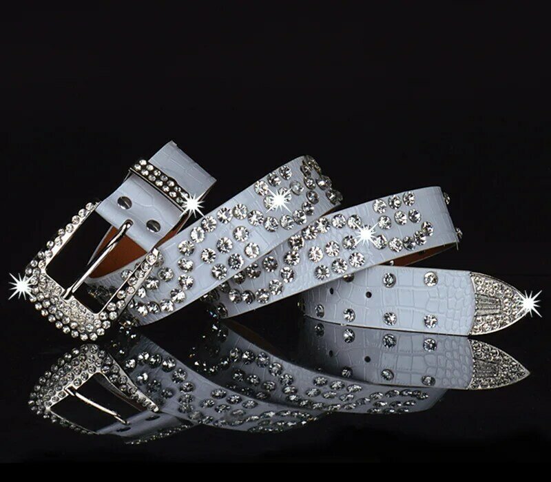 Cinturón de diamantes de imitación para mujer, cinturones de lujo informales, hebilla de Pin, pantalones decorativos versátiles, cinturones de Jeans, venta al por mayor