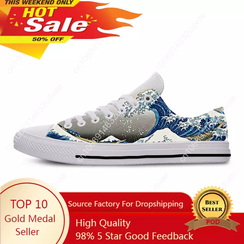 Hokusais The Great Low Top Sneakers Mens Womens Teenager Casual Shoes Canvas Running Shoes 3D Print Breathable Lightweight Shoe