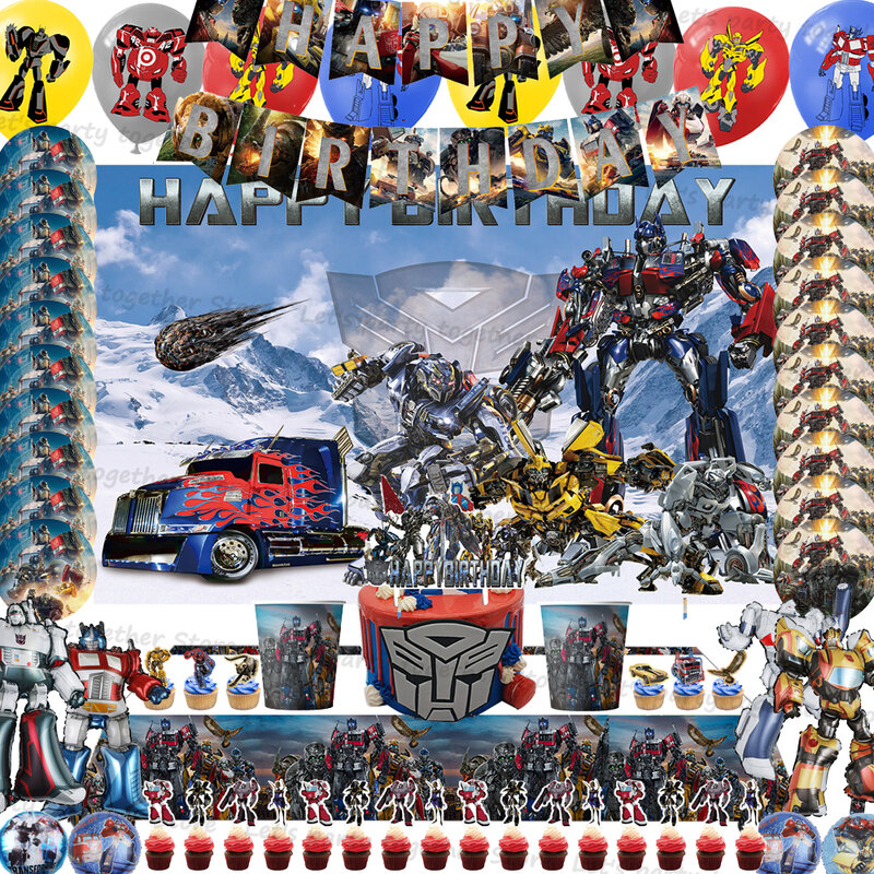 Transformers decorazione per feste forniture per feste di compleanno bomboniere per ragazzi Hero stoviglie Cup Plate Cake Topper Festivel Family Transform