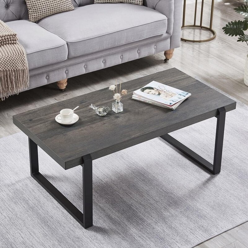 거실용 커피 테이블, 소박한 목재 및 금속 중심 테이블, 모던 칵테일 테이블, 회색