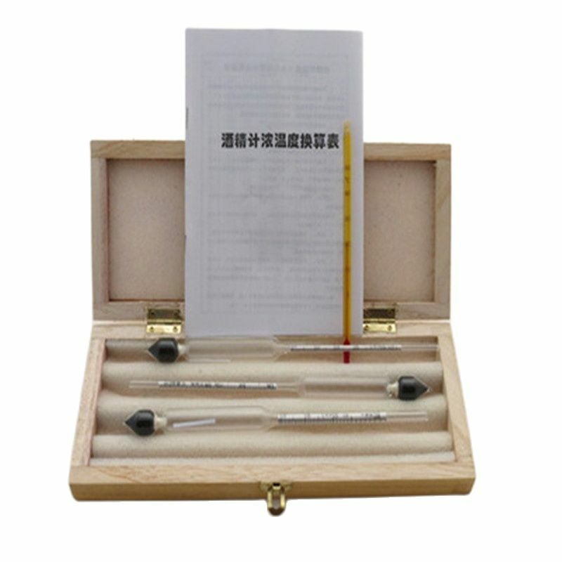 Vodka Whiskey Alcohol Wine Hydrometer Meter In Wooden Box Alcoholmeter Concentration Meter  (0-40%, 30-70%, 70-100%)