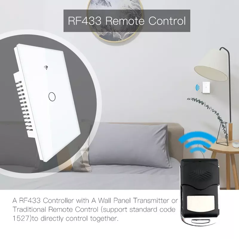 WiFi Smart Wall Light Switch, Painel de vidro, RF433 e Wi-Fi, vida inteligente, Tuya App, controle remoto, funciona com Alexa, Google Home, 1 Gang, 2 Gang, 3 Gang