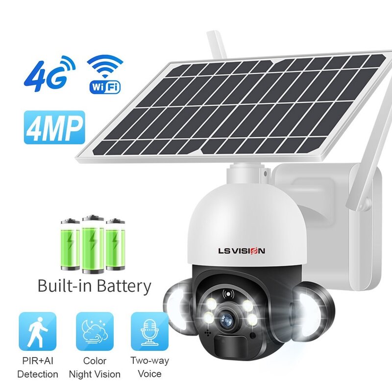 New 4G Sim Card Camera 6W Solar Panel WIFI Wireless 4MP 2MP CCTV Video Surveillance Cam Outdoor Alarm Long Standby Battery